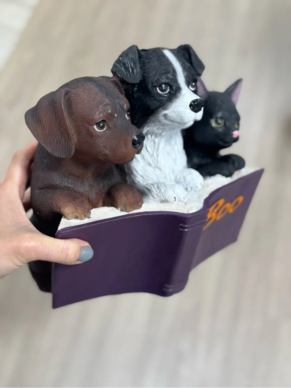 Decorative Pet Figurine Trio - Purple Book with Three Animals